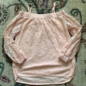 Off the shoulder light pink long sleeve blouse